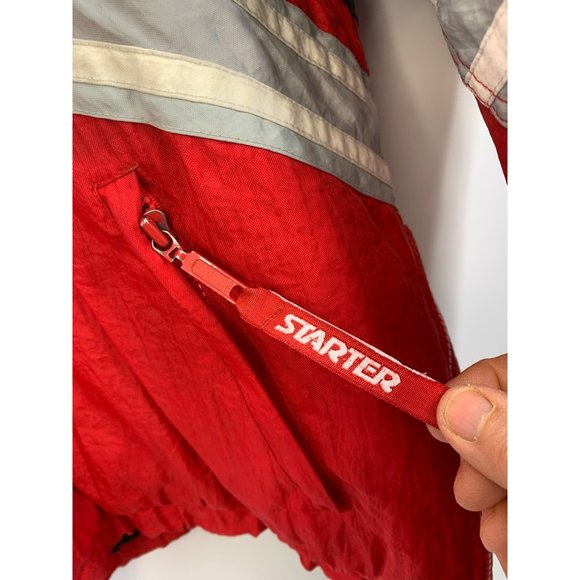 90s Vintage Chicago Bulls NBA Starter Pullover 1/4 Zip Jacket Red XLarge 6700 - Picture 5 of 16